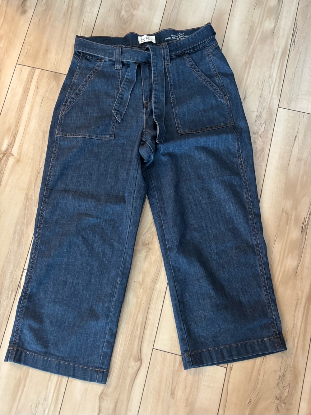 Nicole Miller Dark Blue Wide Leg Denim Pants with Tie Waist